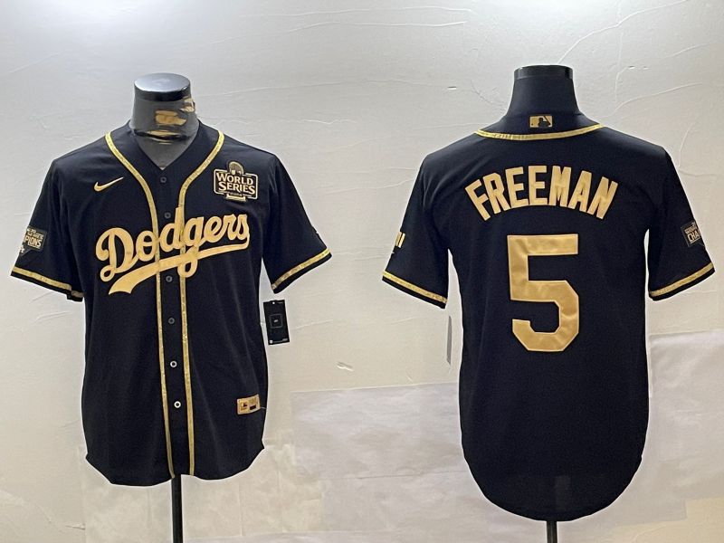 Men Los Angeles Dodgers 5 Freeman Black Gold Fashion Nike 2024 MLB Jersey style 11203